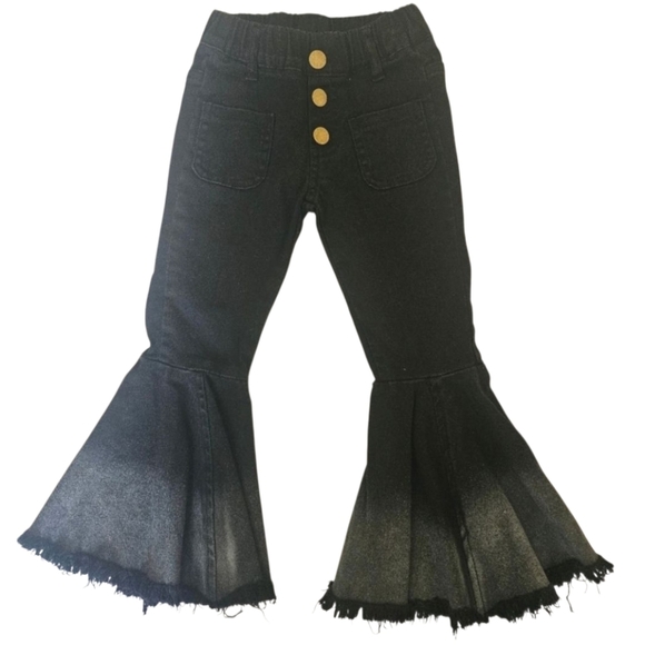 Toddler Girls Black Distressed Ruffle Flare Denim Jeans ~ Black, Size M (4T) - Picture 1 of 7